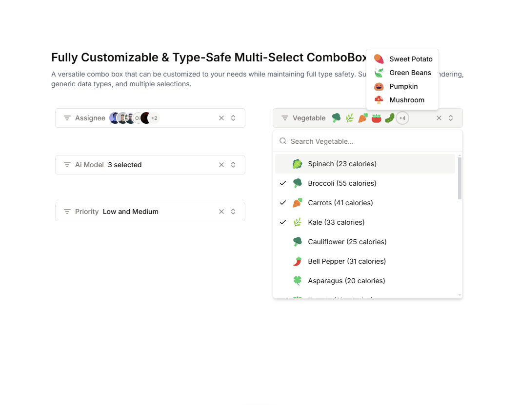 Interactive demonstration of a multi-select dropdown interface with search functionality